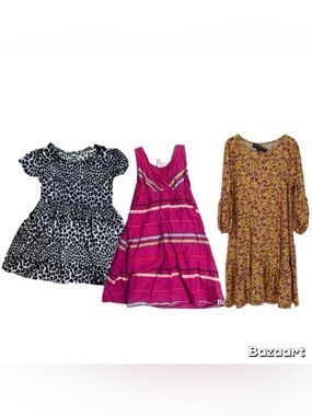 Set Of 3 Sz 6 Girls Maxi Dresses Leopard Floral Stripped